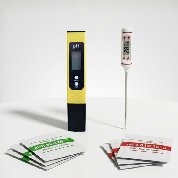 Kit Inicial 2 en 1 · pHmetro + Termómetro Sonda + Buffers · F&M